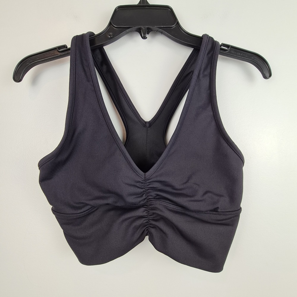 Alo Yoga Wild Thing Bra Black Ruched Longline Racerback Sports Bra Size Small